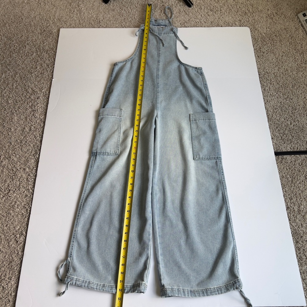 Vanilla Star Light Denim Wide Leg Jumpsuit Small 90s Y2K Streetwear Bib Overalls - Picture 7 of 16